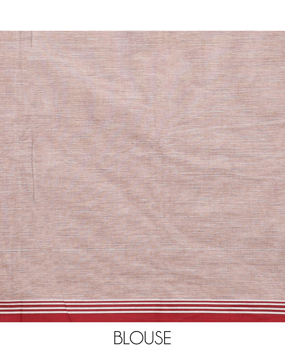 Khaki buttas woven Kanchi cotton saree, contrast plain border, and pallu of geometric motifs