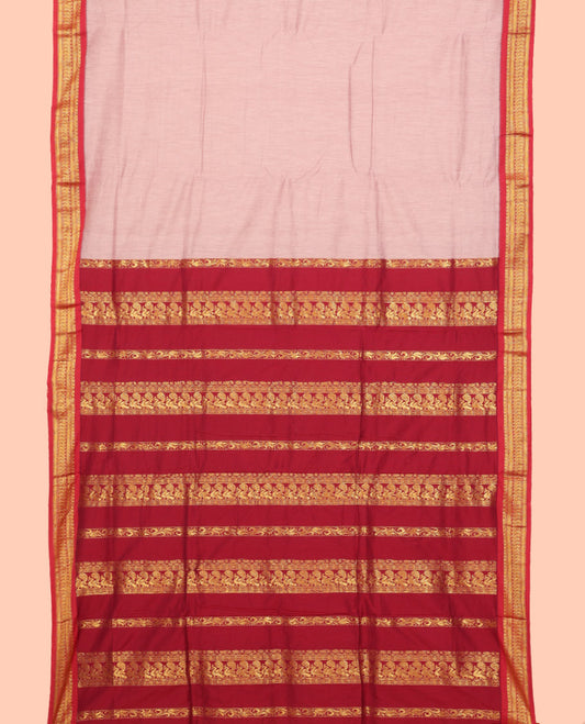 Grey Plain Nine Yard Cotton Saree, Complemented by Contrast Traditional Zari Design Border, Pallu of Traditional Designs, and Comes Without a Blouse