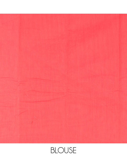 Borderless Fuchsia pink floral buttas printed semi-silk cotton saree