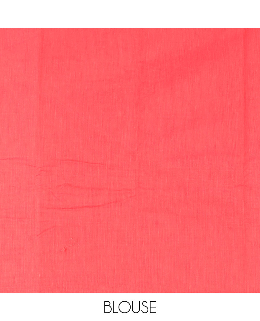 Borderless Fuchsia pink floral buttas printed semi-silk cotton saree