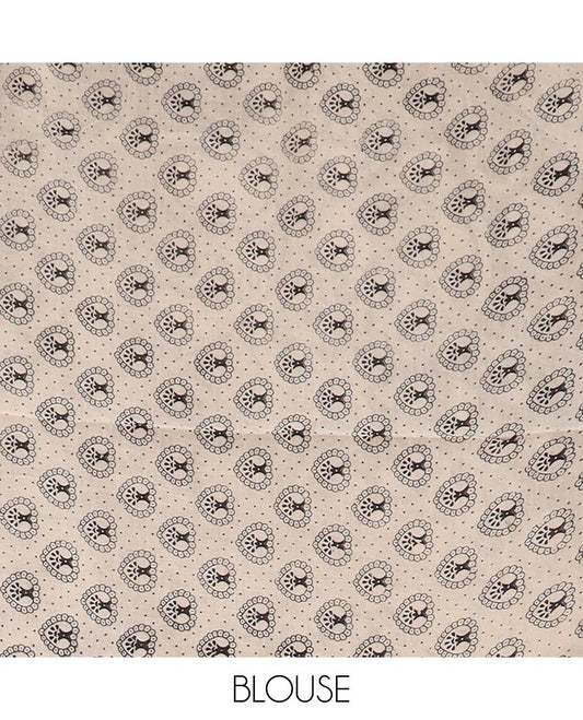 Brown floral vine machine printed kalamkari cotton saree, contrast floral printed border, and pallu of peacock print