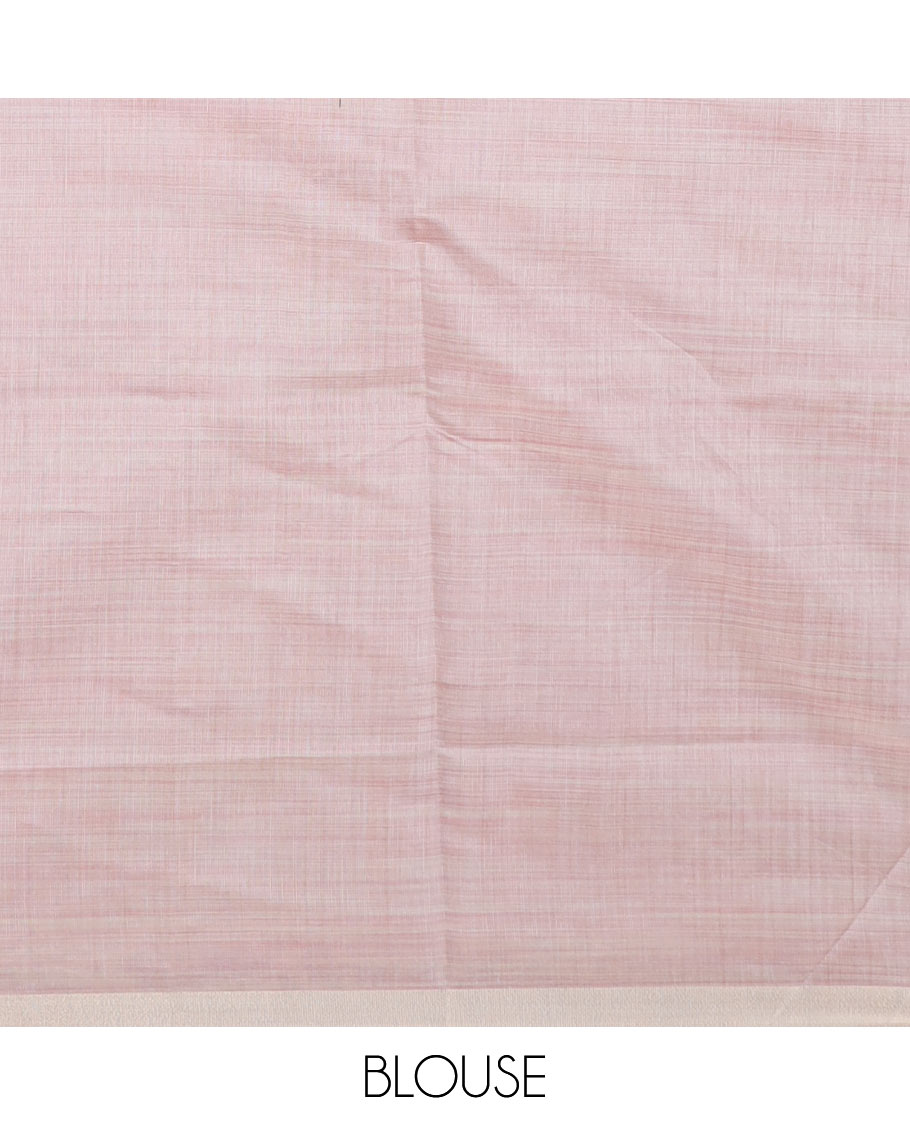 Peach floral buttas printed chirala cotton saree, bavanji border, and contrast chakram motifs pallu