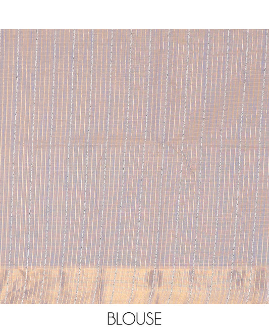 Grey sparesly striped jute cotton saree, bavanji border, and striped pallu