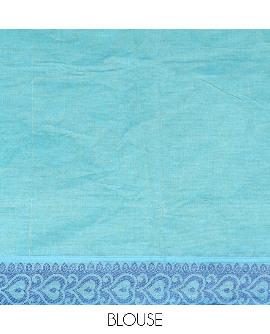 Blue unique buttas Coimbatore Cotton saree, traditional border, and pallu of floral designs