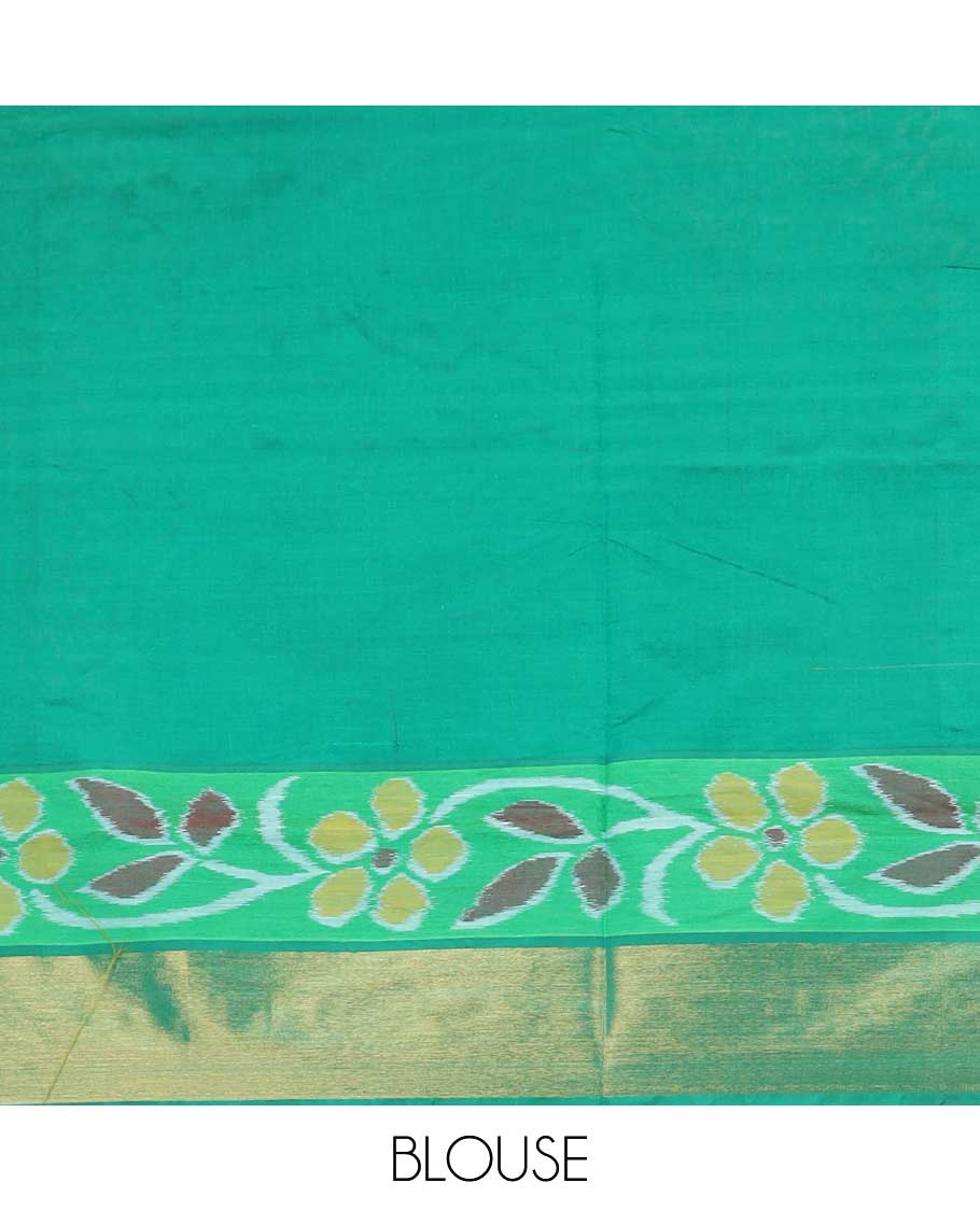 Sandal checked poly cotton saree, ikkat floral creeper border, and contrast zari pallu