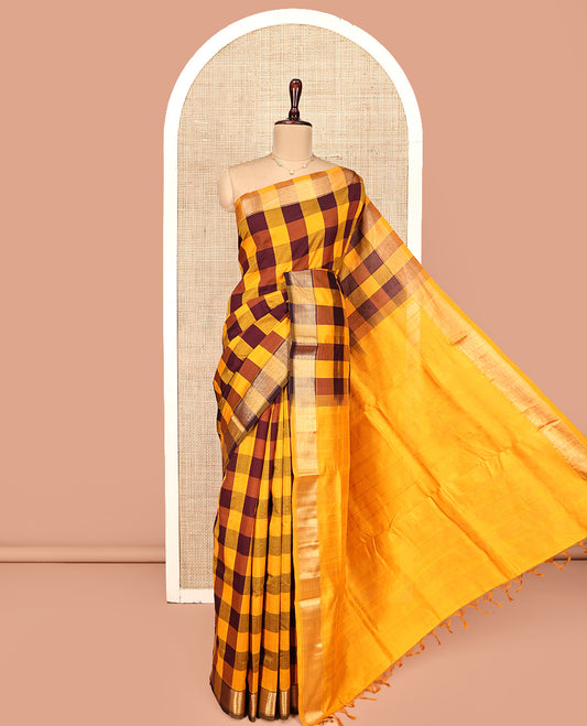 Multi-Color Checked Poly Cotton Saree, Highlighted by Traditional Zari Border, Zari Design Pallu, and Paired with a Matching Blouse