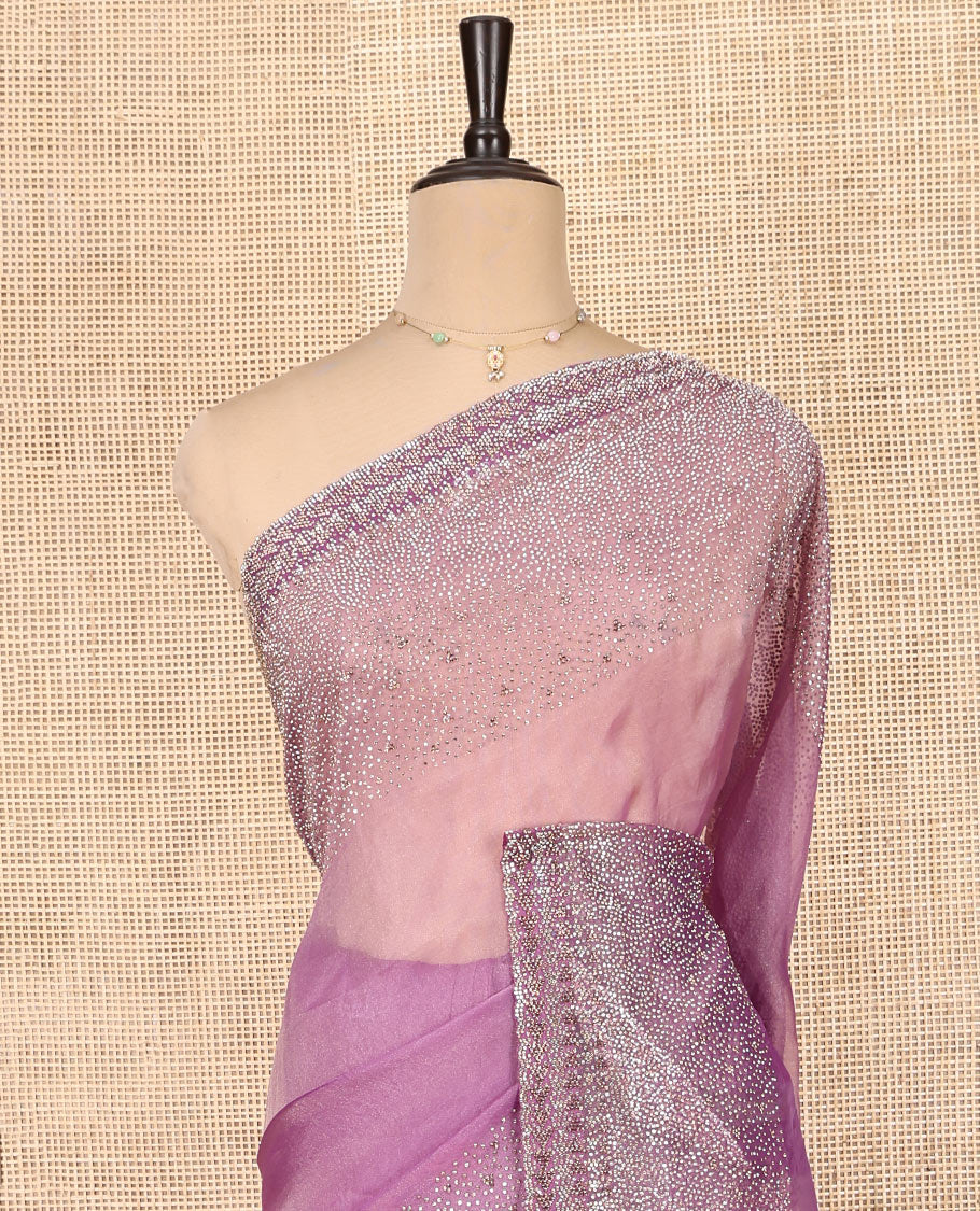Lavender Fendi Silk Saree with Swarovski Stonework Border, and a Stonework Blouse