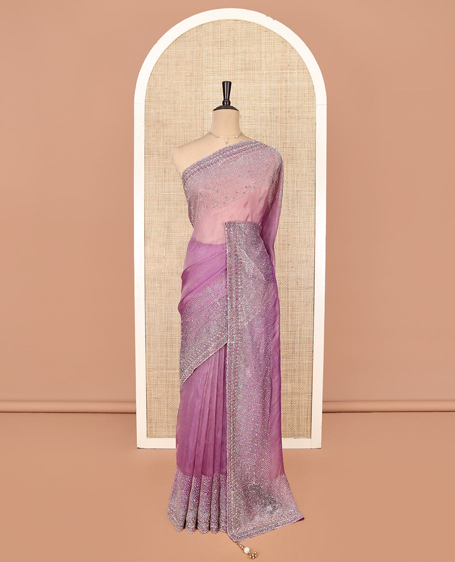 Lavender Fendi Silk Saree with Swarovski Stonework Border, and a Stonework Blouse