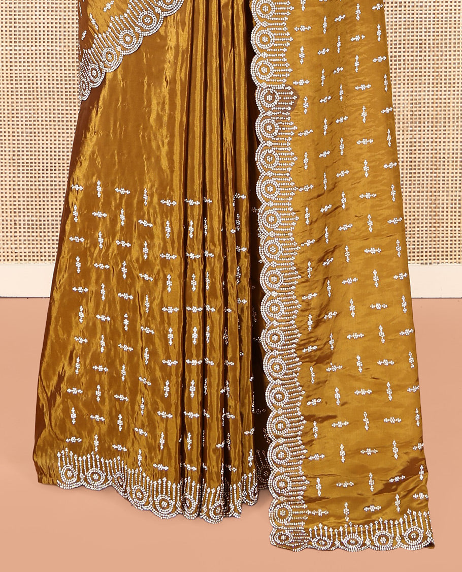 Mustard Designer Saree, Steeped in Richness of Stonework, a Scallop Stonework Border, and a Matching Blouse