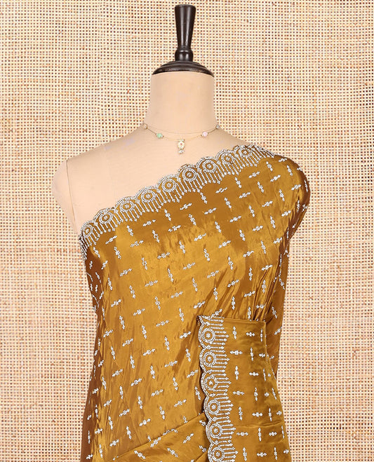 Mustard Designer Saree, Steeped in Richness of Stonework, a Scallop Stonework Border, and a Matching Blouse