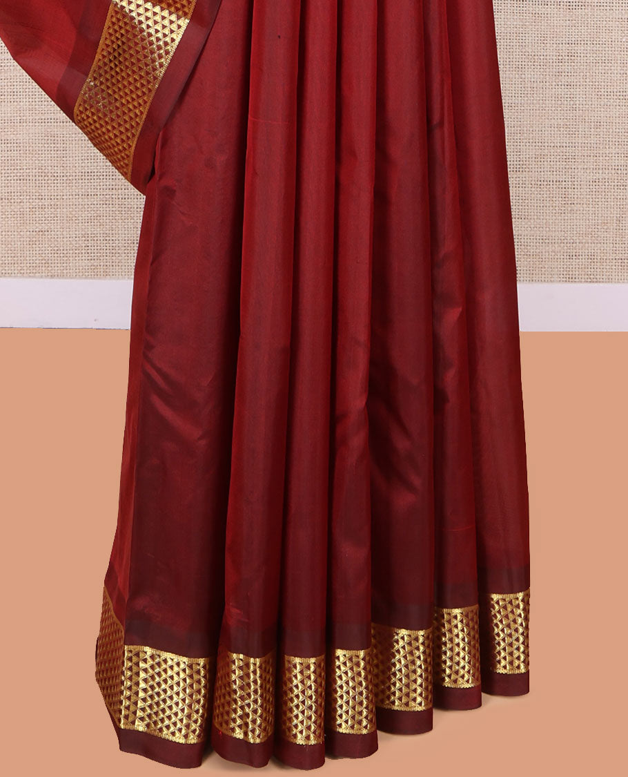 Red Kanchipuram Silk Saree, Adorned with Zari Buttas, Complemented by a Semi-Contrast Ara Madam Border, Pallu of Zari Design, and Matching Blouse