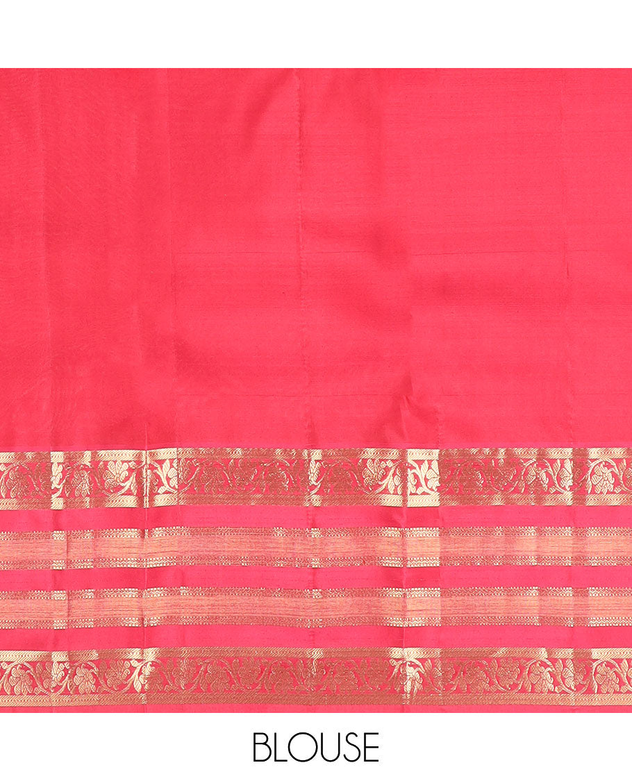 Blue plain Kanchipuram silk saree, contrast border of Muthu,banaras,kodi visiry & neli & geometric patterned pallu