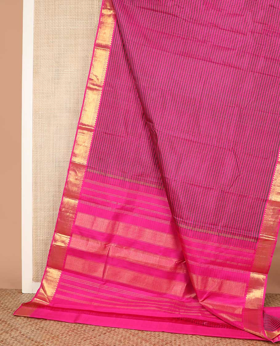 Pink striped Kanchipuram silk saree, zari border of traditional designs, and pallu of zari designs