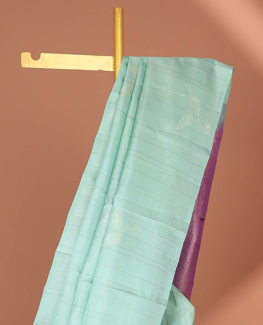 Borderless blue bird buttas Kanchipuram silk saree, contrast jaal design pallu