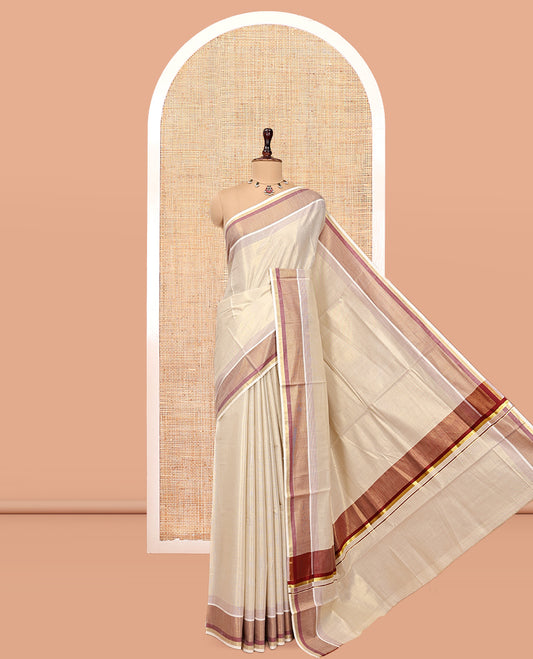 Gold Plain Kerala Cotton Saree