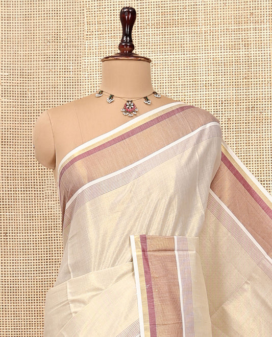 Gold Plain Kerala Cotton Saree