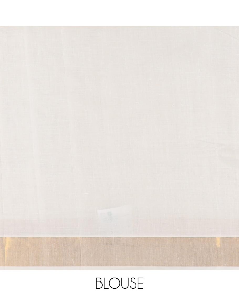 Cream peacock embroidered Kerala cotton saree, bavanji border, and pallu of peacock embroidery