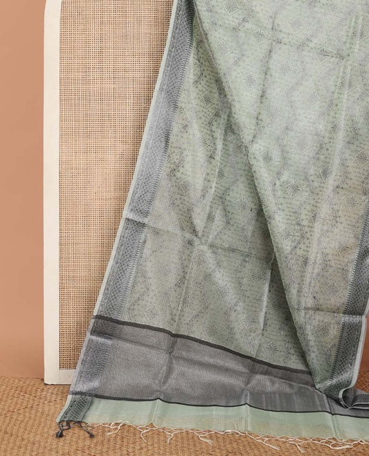 Pastel green intricately designed fancy kota saree, traditional design border & striped pallu
