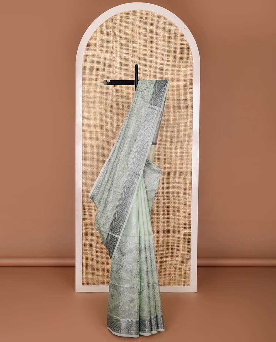 Pastel green intricately designed fancy kota saree, traditional design border & striped pallu