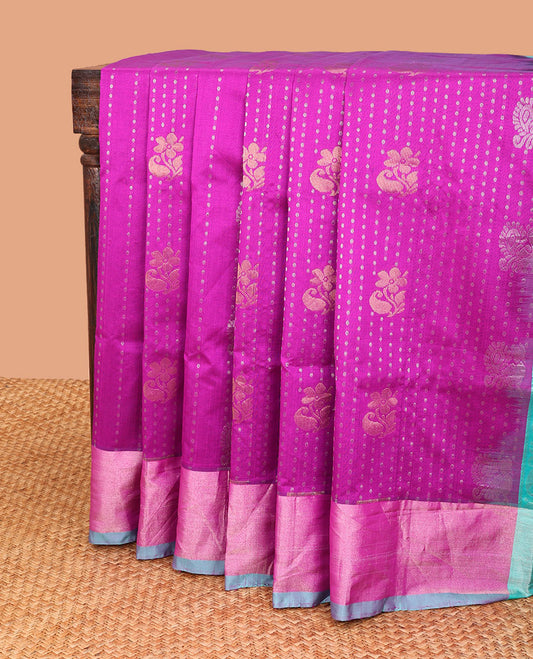 Pink buttas kuppadam cotton saree, plain border & contrast pallu of ogee patterns