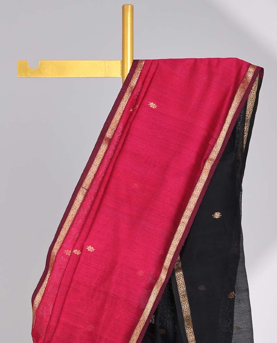 Pink floral motifs maheswari cotton saree with contrast zari border & floral motifs pallu