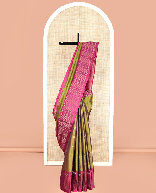 Green Mayuri Lite Silk Mix Saree, Graced with Zari Buttas All Over Its Body, Complemented by a Contrast Geometric Patterned Border, Grand Pallu, and Paired with a Contrast Blouse