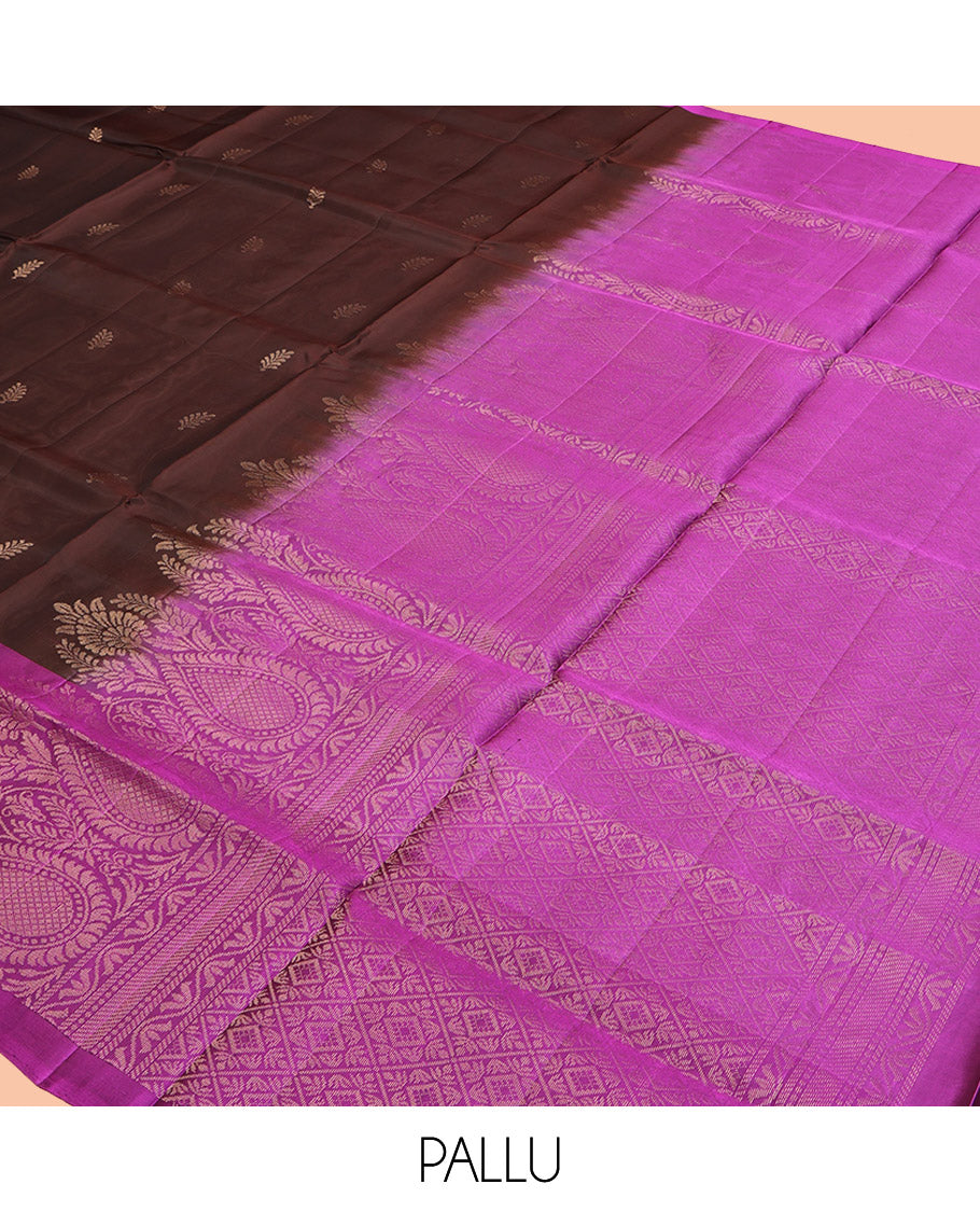 Brown Mayuri Lite Silk Mix Saree, Woven with Buttas, Complemented by a Contrast Intricately Designed Border, Pallu of Jaal Designs, and a Contrast Blouse