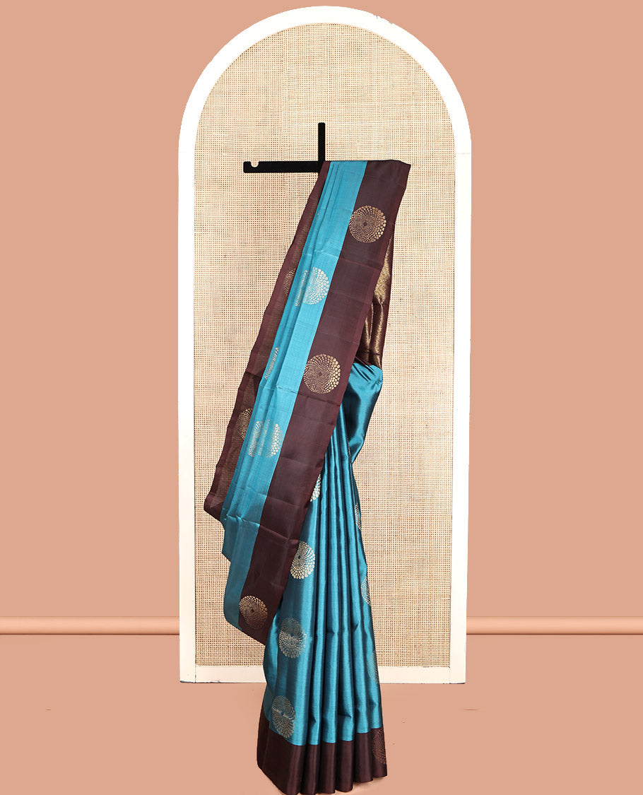 Blue Mayuri Lite Silk Mix Saree, Gleamed up with Zari Buttas, Complemented by Contrast Zari Buttas Border, Intricate Pallu and a Contrast Blouse