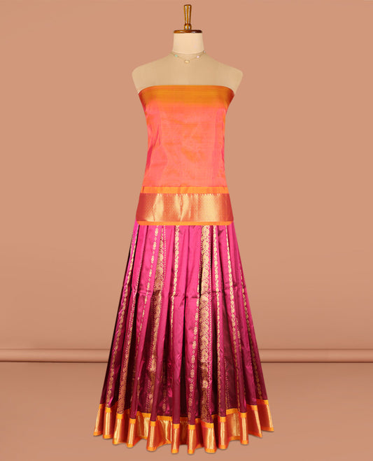 Maroon Pure Silk Navarathna Pavadai Material Set