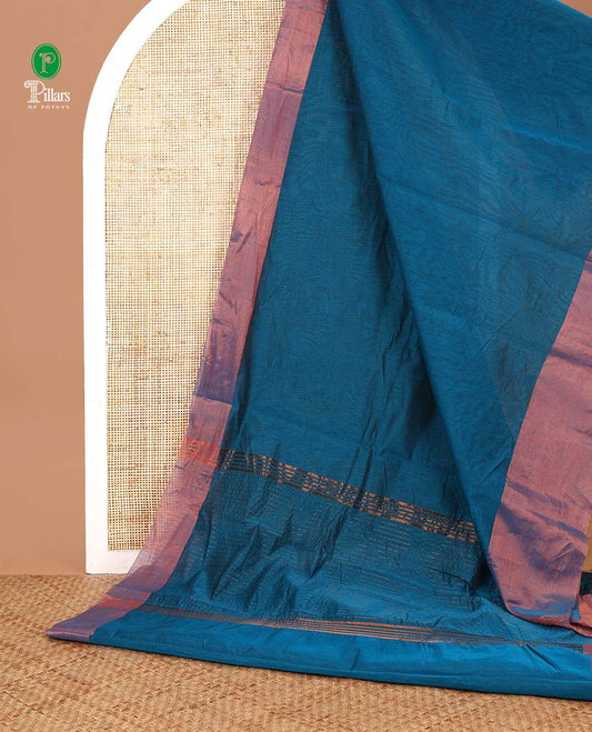 Blue silk cotton saree with zari bawanchi border & chit pallu along with plain blouse