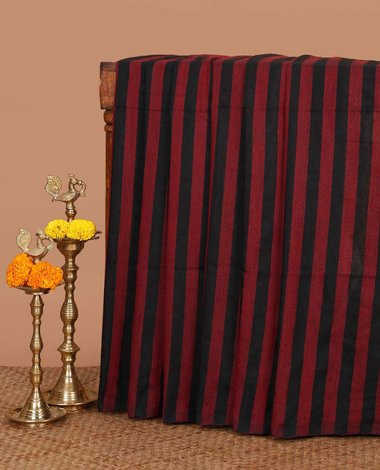 Borderless black with red striped jute cotton saree with lining pallu & plain blouse