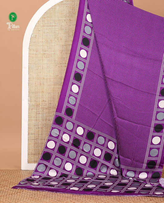 Violet small polka dots printed gajji silk saree with self-border & pallu printed with a dot enclosed checks, blouse with intricate motif print