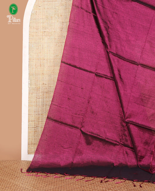 Borderless wine full-plain design tissue saree, self-pallu with tassels & matching plain blouse