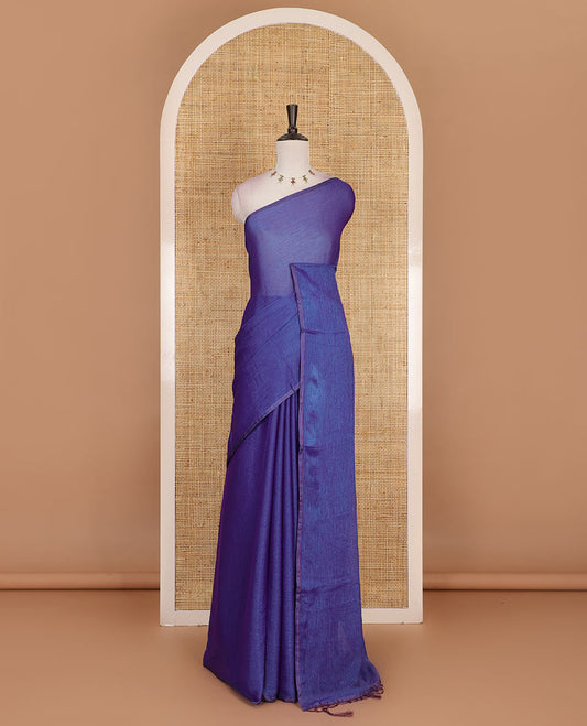 Borderless violet plain design viscose saree,flower motifs printed matching blouse