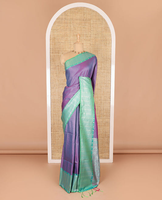 Violet small zari buttas woven elite soft silk saree, contrast zari woven scallop satin border, jaal pallu, and a contrast chakram zari motifs blouse