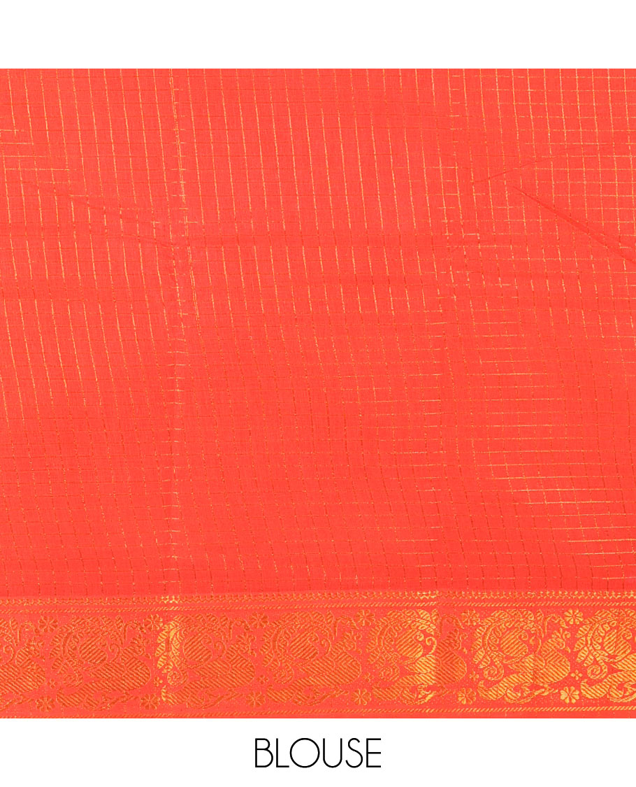 Black zari checked sungudi cotton saree, contrast zari border of peacock motifs, zari striped border, and a contrast blouse