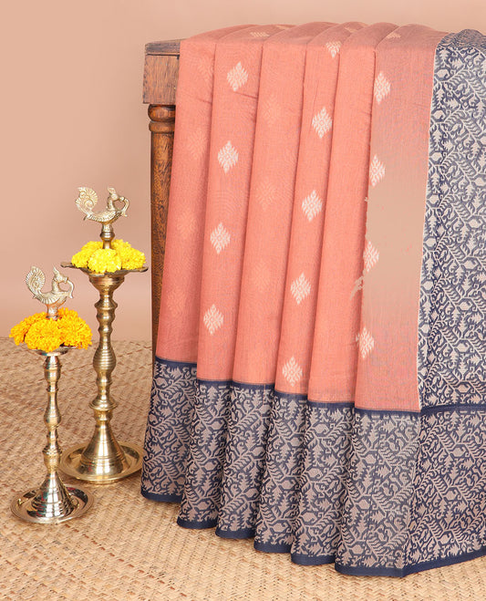 honey color thread weaving butta silk cotton saree with contrast traditional weaving border & rich pallu along with plain blouse