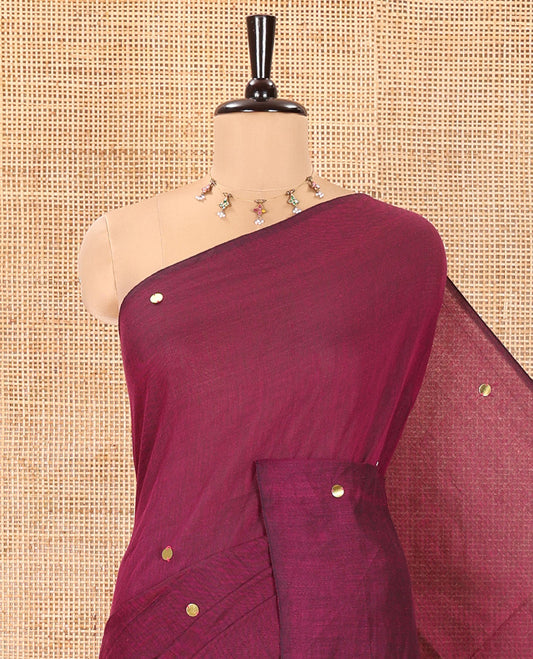 Borderless Purple Mul Cotton Saree, Subtly Sparkled With Big Sequins Work On Its Body, a Self-Pallu and Paired with a Matching Blouse