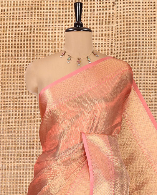 Rust Banaras Katan Silk Saree, Adorned with Brocade Design on Its Body, Complemented by a Contrast Traditional Zari Design Border, Grand Jaal Pallu, and Paired with a Contrast Blouse