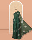 Borderless Bottle Green Vichitra Silk Saree, Enriched with Circle Buttas, a Self-Pallu, and No Blouse