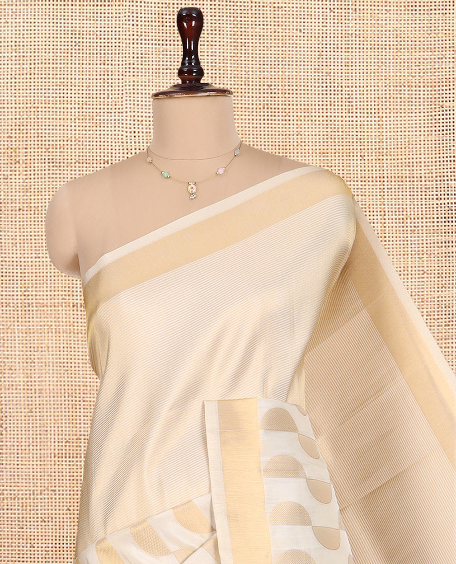 Gold Tissue Saree Adorned with Zari Stripes and Geometric Designs, a Zari Border, a Matching Blouse