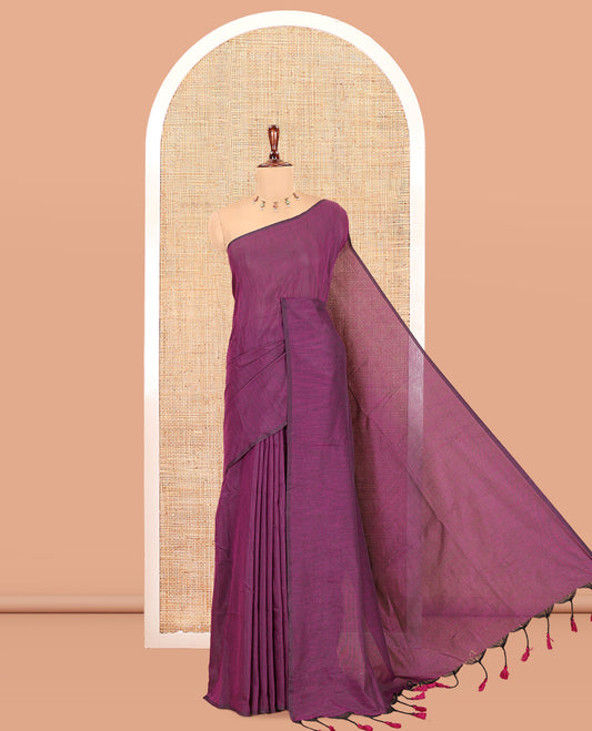 Borderless Purple Plain Khadi Cotton Saree