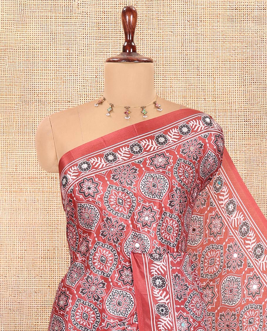 Rust Satin Crepe Saree