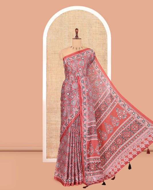 Rust Satin Crepe Saree