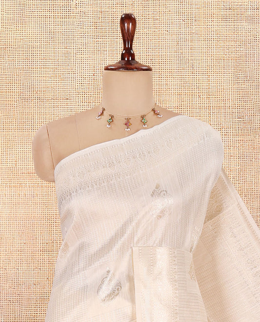 Cream-Lavender Jute Linen Saree