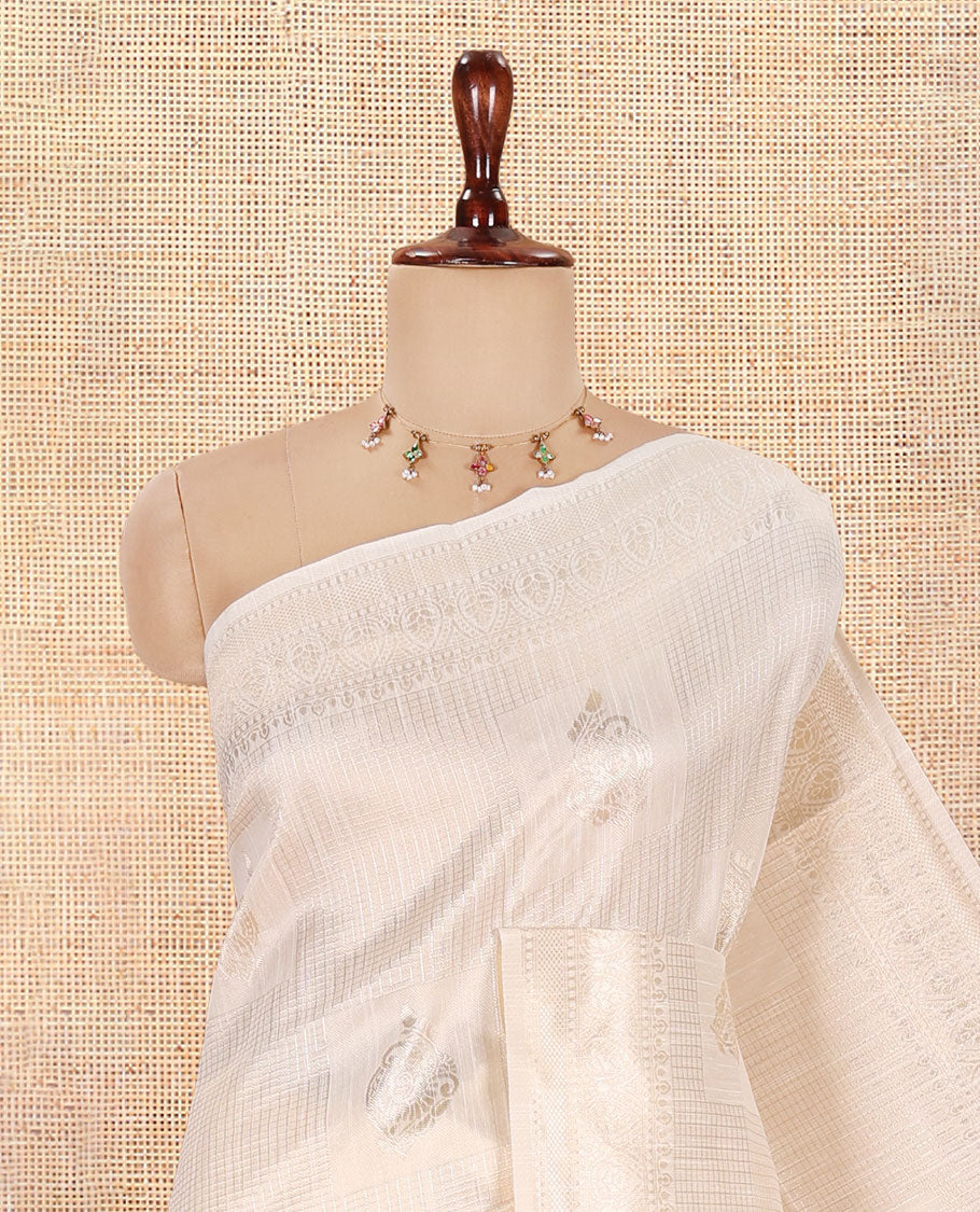 Cream-Lavender Jute Linen Saree