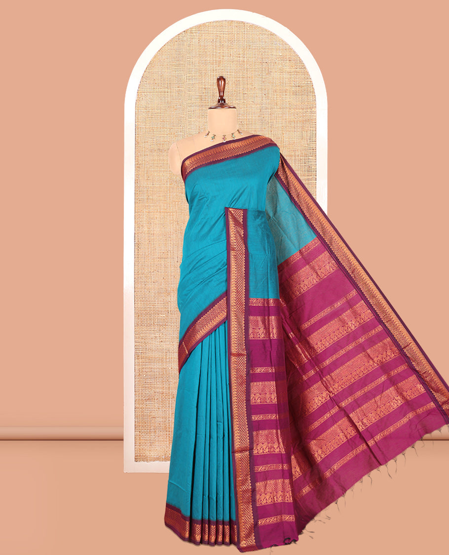 Rama Green Plain Kalyani Cotton Saree