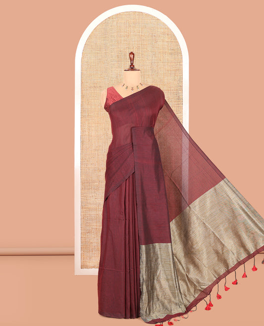 Borderless Purple Plain Khadi Cotton Saree