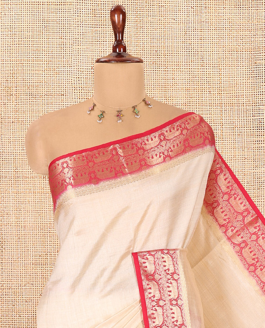 Cream-Rani Plain Art Tussar Saree