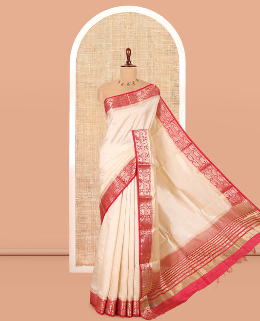 Cream-Rani Plain Art Tussar Saree